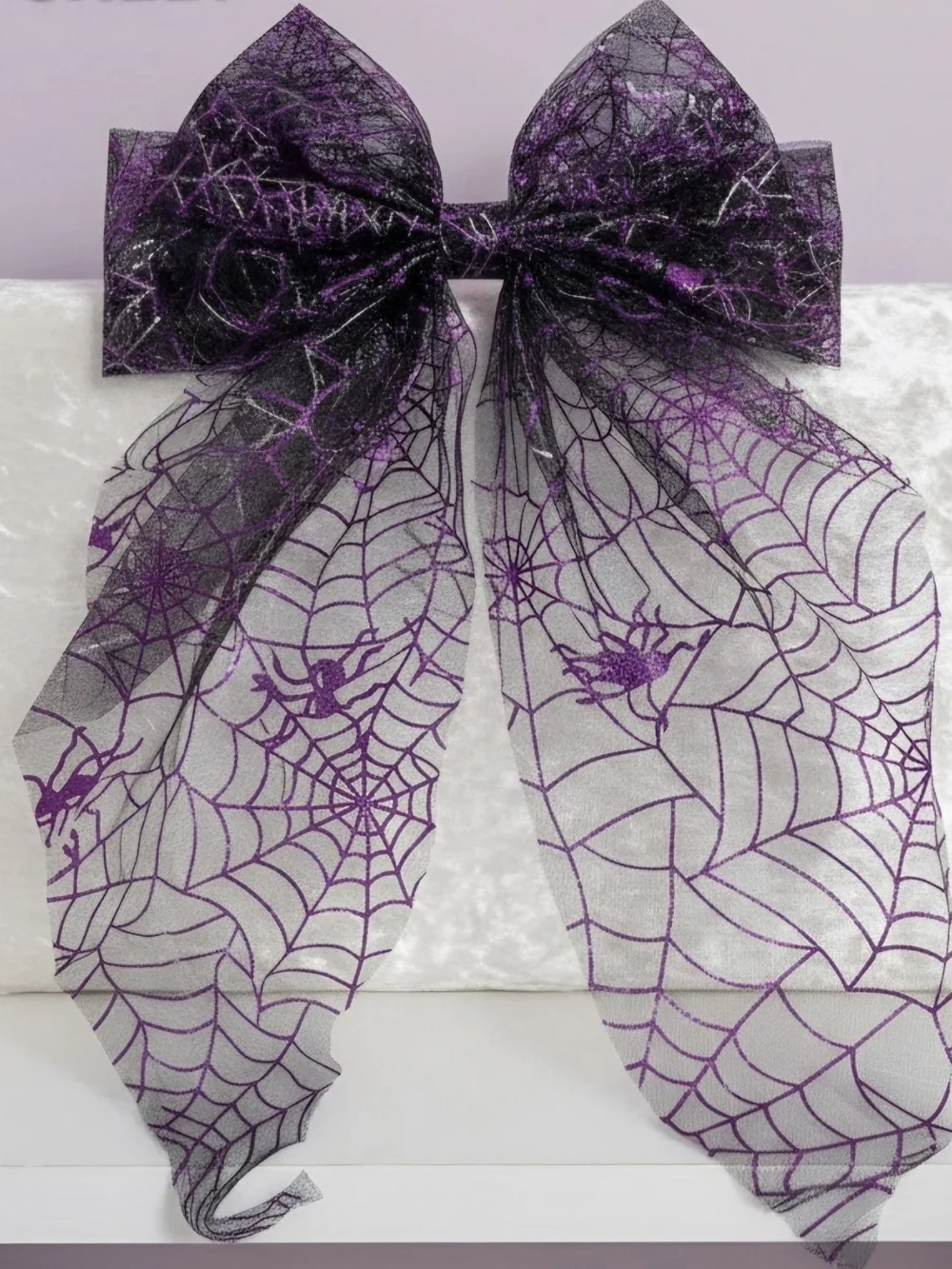 Halloween Spider Web Hair Bow - Purple and Black